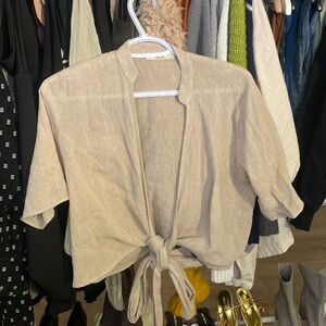Beige Linen Short Sleeve Shirt Xs-s Suitable